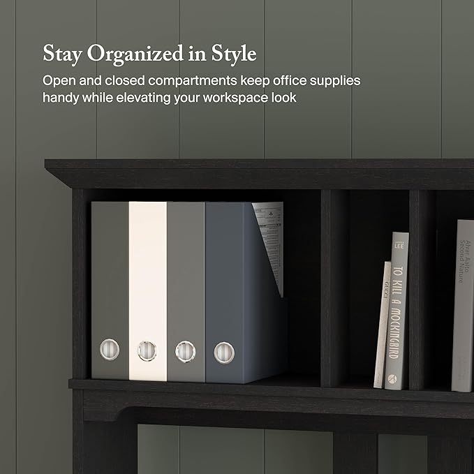 Bush Home Salinas Computer Desk with Hutch | Study Table with Drawers Cabinets &amp Pullout Keyboard/Laptop Tray | Modern Home Office Desk in Vintage Black | Work Desk with Storage