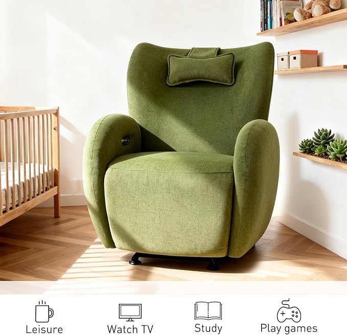 EONIX Stylish Power Glider Rocker Recliner Chair Dual Motor Independently Controlled Footrest and Backrest Detachable Headrest Lazy Boy Recliner Chair for Living Room SXXY010041 Olive Green