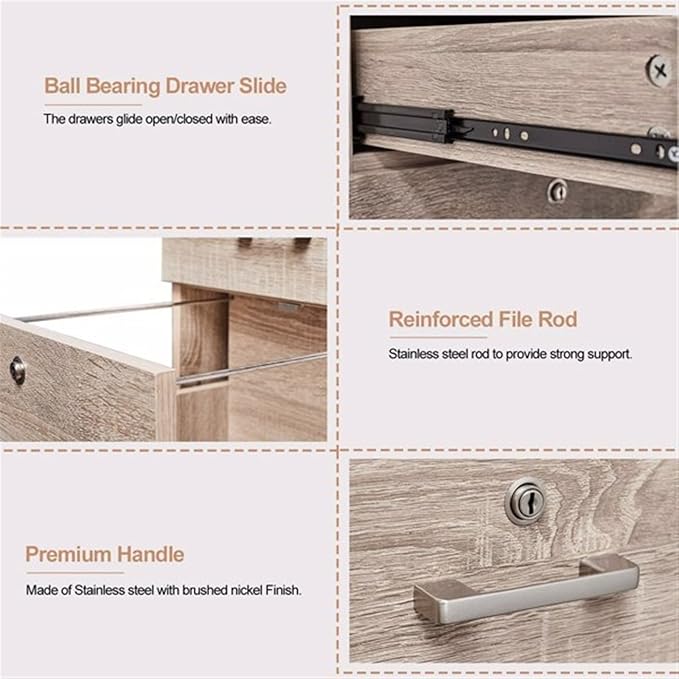 Filing Cabinet 3 Drawer Chest with Rolling Wheels Wood File Cabinet with Lock for Home Office Furniture Easy Assembly 15.7X15.7X26 Inch Oak File Storage Cabinets