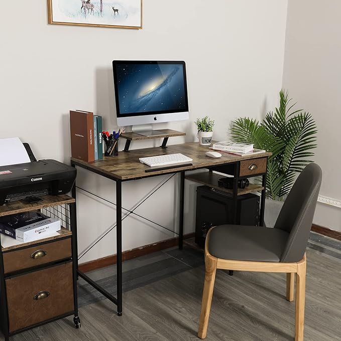 X-cosrack Drafting Table with Storage Shelves &amp Drawer 43 Adjustable Art Desk with Monitor Stand for Home Office Computer Tiltable Draft Drawing Table for Artist Study Writing Workstation