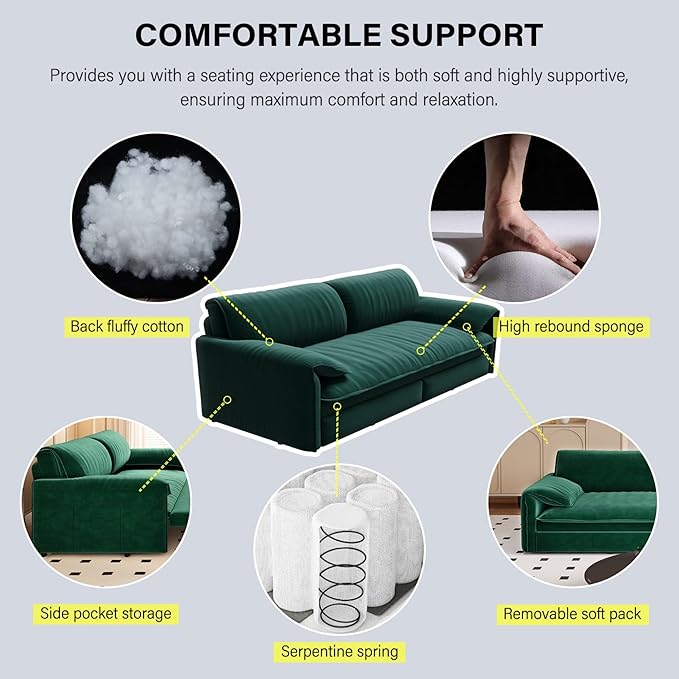 66 Queen Pull Out Sofa Bed 3-in-1 Convertible Sleeper Sofa with Side StorageMulti-Functional Velvet Loveseat Bed for Living RoomBedroomApartmentOffice (Green 66)