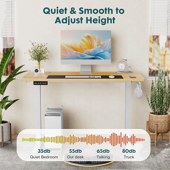 Electric Standing Desk Adjustable Height 63 x 24 Inch Sit and Stand Desk with 2 Hooks and Wire HolesHome Office Desk Ergonomic Workstation Computer DeskYellow