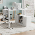 63 L Shaped Electric Standing Desk with File Cabinet Height Adjustable Stand up Desk with Drawers and Shelves Home Office Computer Gaming Table White