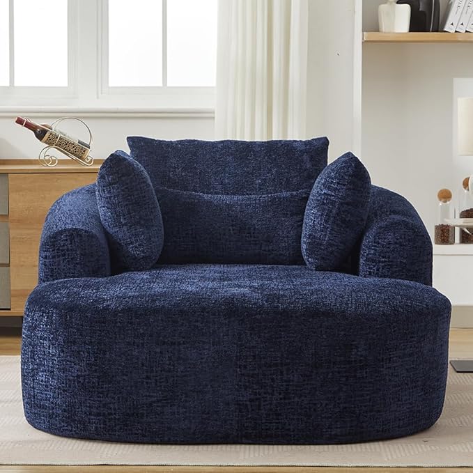 65.7 Oversized Chaise Longue Chair Indoor Modern Upholstered Corduroy Deep Seat Sofa Bed with Throw Pillows and Armrests Sleeper Sofa Couch for Living Room (Blue)