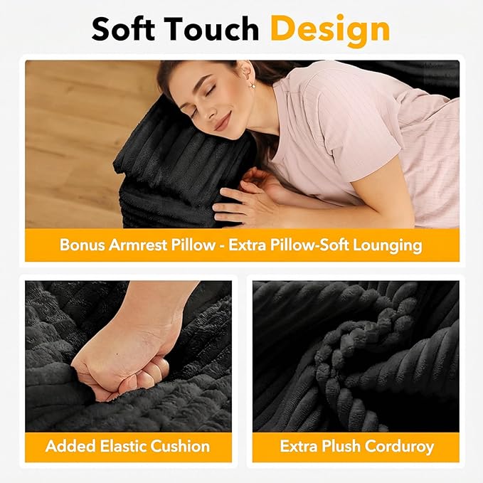 Boneless Loveseat Sofa 60in Cloud Couch Sofa for Living Room 2 Seater Modern Lounge Sleeper Couch with Removable Cover Corduroy with Armrest Seat Cushion &amp Pillows for Small Spaces Black