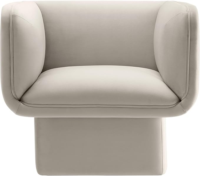 Modway Tate Performance Velvet Accent Chair in Almond - Upholstered Club Chair - Modern Barrel Armchair - Comfy Reading Leisure Chair for Living Room Bedroom Office