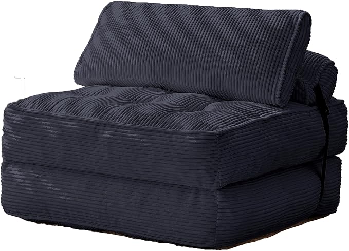 HOMREST Folding Sofa Bed Convertible Sleeping Chair with Backrest Support and Soft Corduroy FabricFold Couch Bed with Pillow for Small Spaces/Living Room/Bedroom/Apartment Single SizeBlack