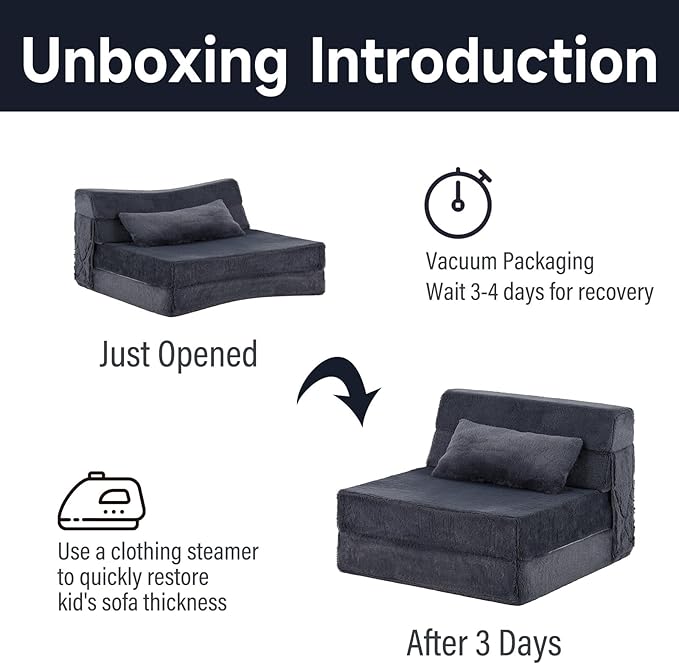 Tiita Convertible Folding Kids Sofa Bed with Pillow &amp Storage Bag Plush Fabric Floor Mattress Couch Bed Washable Cover Kids Room Playroom Dorm Apartment Navy