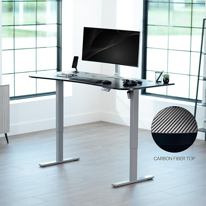 VIVO Electric 63 x 32 in Standing Desk Memory Height Adjustment 1B Series Holds 220 lbs Black Carbon Fiber Top Gray Frame DESK-KIT-1G1R