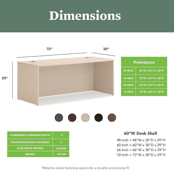HON MOD Executive Desk 72-Inch Large Computer Desk Shell Thick Wooden Laminate Modern Table with Cord Management 72 W x 30 D x 29 H Desert Oak