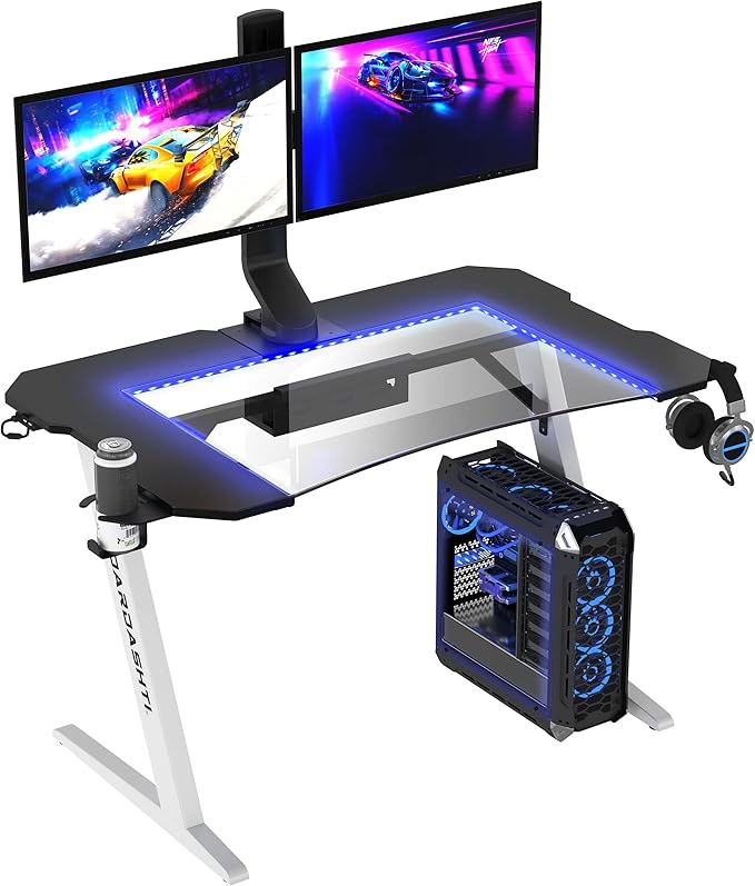 Dardashti Gaming Desk PC Computer Desk Home Office Desk Gaming Table Z Shaped Gamer Workstation with Cup Holder and Headphone Hook Z1-21 Arctic White