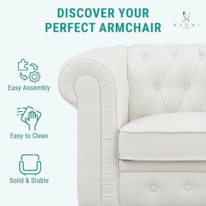 Naomi Home Emery Chesterfield White/PU/Accent Chair
