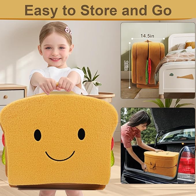 Toddler Travel Bed Sandwich Style - Portable Toddlers Floor Beds Foldable Soft Foam Travel Crib for Baby and Kid Washable Cover Toddler Cot with Safety Rail for Travel Home/Travel Sleep
