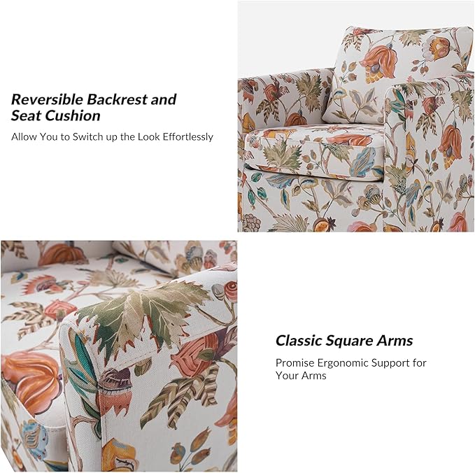 HULALA HOME Swivel Accent Chairs Set of 2 with Removable Cover Floral 360-degree Swivel Barrel Chairs Upholstered with Reversible Seat Cushion for Living Room Floral
