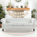 White Sofas for Living Room Faux Leather Chesterfield Sofa 84 Rolled Arm 3-Seater Couch Sofa with Button Nailhead Upholstered Sofa Furniture Easy to Assemble (White)