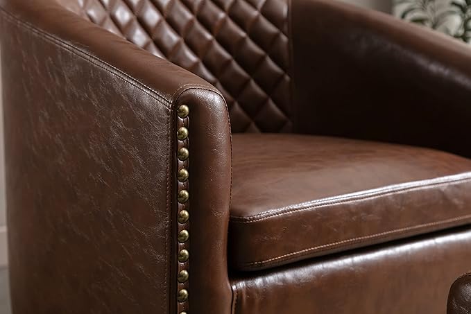 Accent Chair with Ottoman Mid Century Modern Barrel Chair Upholstered Club Tub Round Arms Chair for Living Room