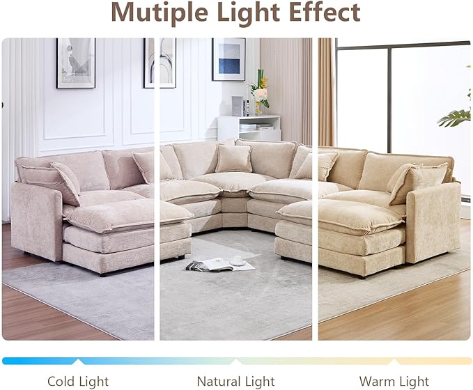 Oversized Modular Sectional Sofa Couch Large U Shaped Corner Couch with Ottoman Chenille Cloud Couches for Living Room Convertible 7 Seater Sectional Sofa for Office Spacious Space Camel
