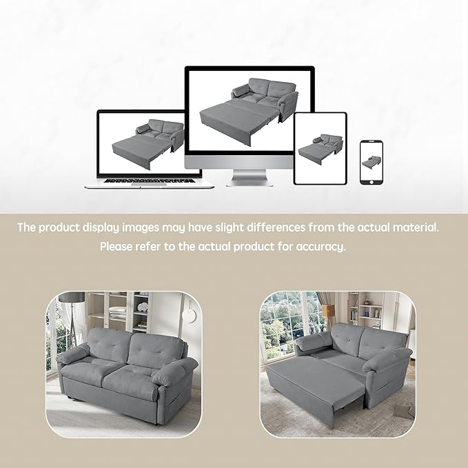 71.65 Convertible Pull Out Sofa Bed Queen Size 3-in-1 Convertible Sleeper CouchMulti-Functional Chenille Loveseat Sofá for Living RoomBedroomApartmentOfficeGray