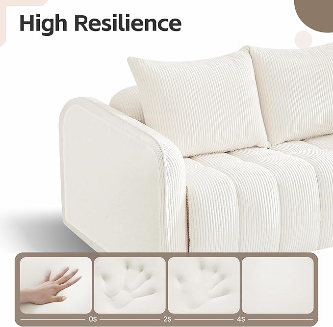 Bean Bag Chair for Adults Boneless Accent Chair Single Sofa Couch Chair Cozy Corduroy Arm Chair for Living Room Lounge Floor Memory Foam Couches for Small Spaces Bedroom Apartment White