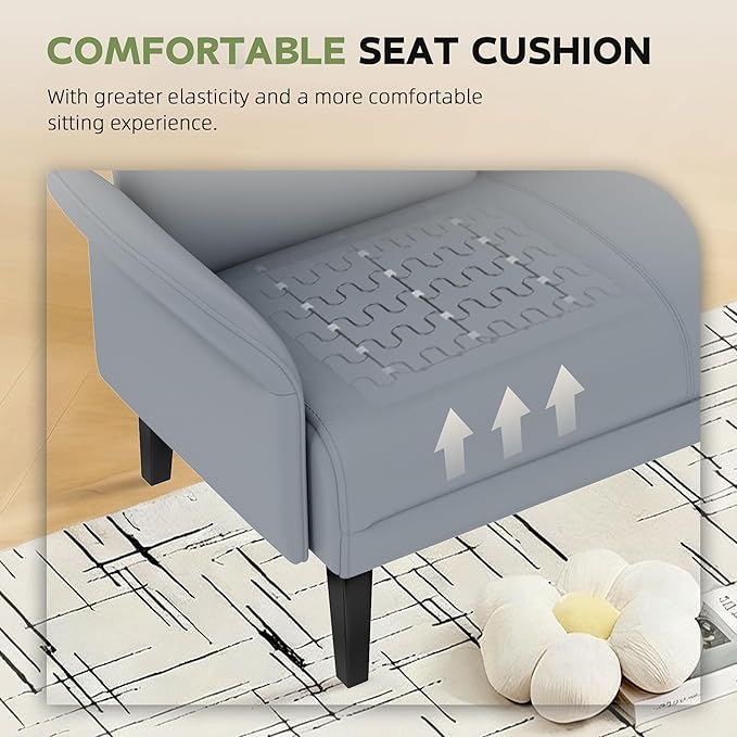 Love Seat Mini Couch Small Settee Loveseat Bench for Living Room Bedroom Office Faux Leather Loveseat Small Sofa Couches with Padded Cushion Grey