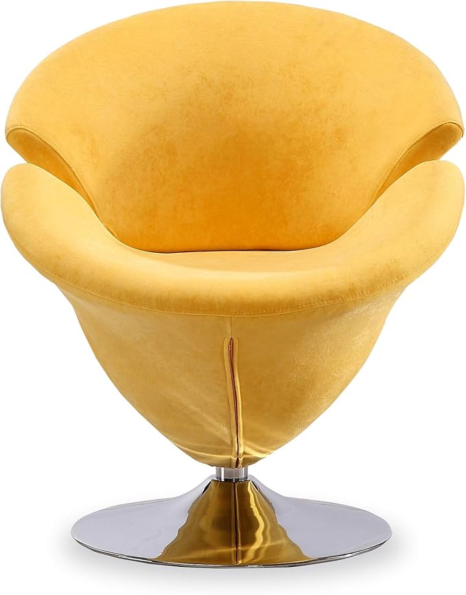 Manhattan Comfort Tulip Swivel Accent Chair Set of 2 with 360° Turn Modern Flower Inspired Design Soft Velvet Upholstery Polished Chrome Base No Assembly Required 300 Lbs Capacity Yellow