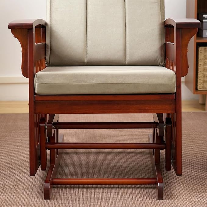 Solid Wood Glider Rocking Chair and Ottoman Set Rustic Nursery Glider Rocker with Padded Cushion Smooth Rocking Motion Indoor Living Room NursingNappingReading Brown