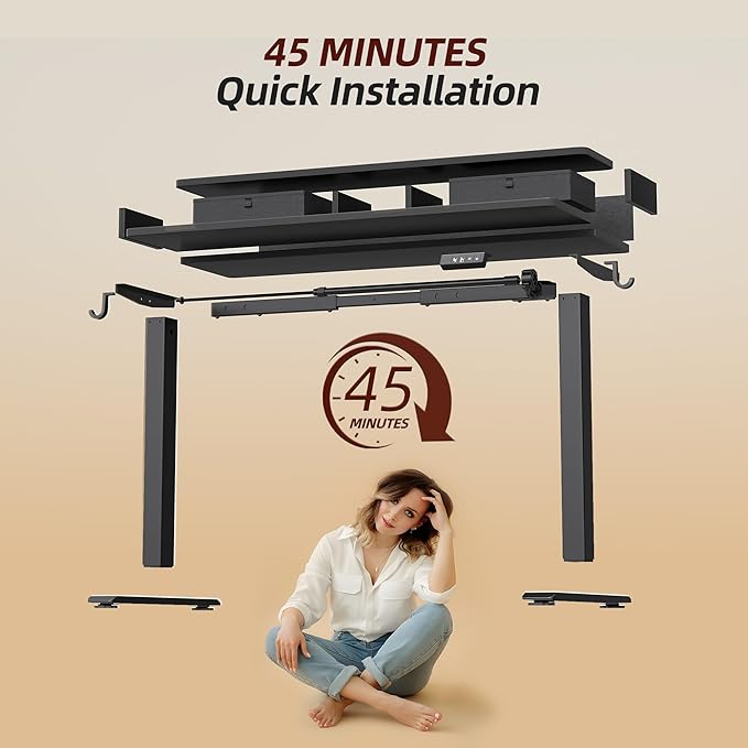 TIQLAB Standing Desk with Two Drawers Stand Up Standing Desk Adjustable Height Electric Sit Stand Table with Storage Shelf and Splice Board 63 * 24 inch Black
