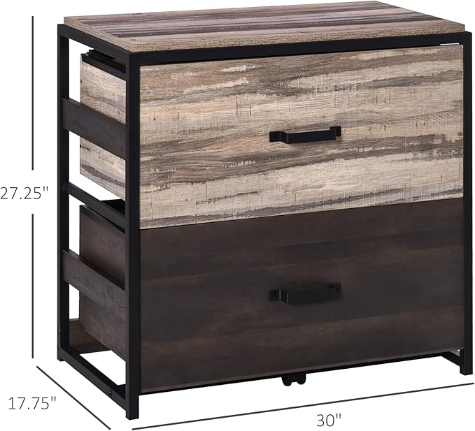 Office File Cabinet with 2 Large Drawers and Adjustable Metal Hanging Bars for A4 Files Small Filing Cabinets Under Desk StorageMulticolor