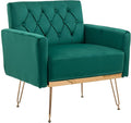 Velvet Accent Chair Upholstered Living Room Accent Armchair Leisure Single Chairs with Rose Golden feet Tufted Sofa Chairs for Home Office Living Room Bedroom Small Space (Green)
