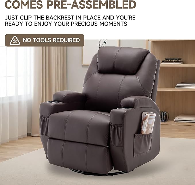 Recliner Chair Rocker Recliner Chair with Massage and Heat Manual Recliner Chairs for Adults 360° Swivel Rocker Recliner with Remote Control and Cup Holder for Living Room Nursery