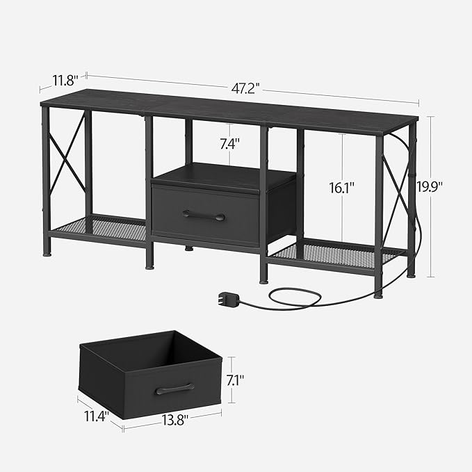 LED TV Stand with Fabric Drawer Entertainment Center for 50 55 Inch TV Industrial TV Console Table with Open Storage Shelves for Living Room Bedroom Black
