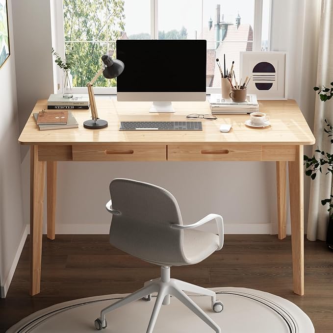 FUFU&ampGAGA 47” Office Desk Rectangular Computer Desk with 2 Drawers Writing Table for Reading Crafting Home Office Study Room Oak 47.2”W x 21.7”D x 29.5”H
