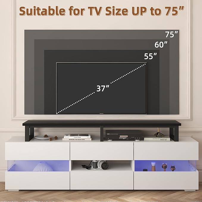 YAOHUOO 59 Large TV Riser for 32-75 inch TV TV Riser Stand Shelf with Steel Legs Tabletop TV Stand Riser for Home OfficeBlack