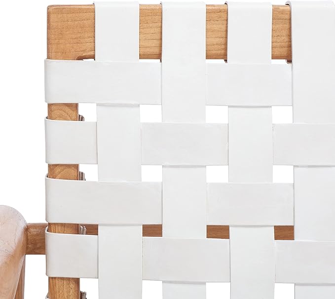 SAFAVIEH Home Collection Bellona White/Natural Leather Woven Accent Chair (Fully Assembled)
