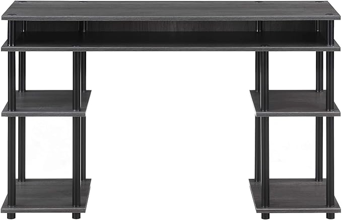Convenience Concepts Designs2Go No Tools Desk Home Office Desk with Shelves Corner Shelf Vanity Desk Computer Desk Nail Table for Nail Tech - 47.25 L x 15.75 W x 30 H Charcoal Gray/Black