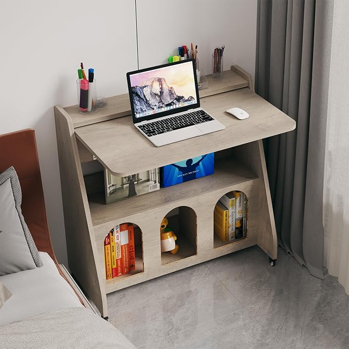 Pmnianhua Portable Mobile Desk on WheelsMobile WorkstationRolling Computer Desk with Wheels and Storage for Home Office Small Space (Grey)