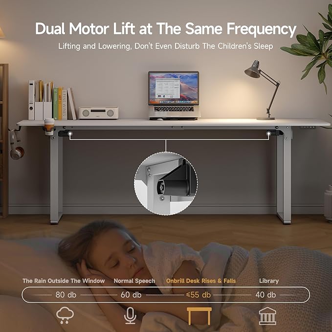 ONBRILL Standing Desk 63x30 Inches Rectangle Stand Up Desk with 4 Legs Dual Motor and Memory Controller Adjustable Height from 28-46 Inches for Home and Computer Workstation White