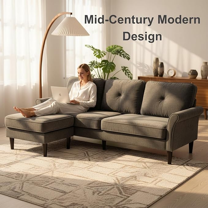 Sofas for Living Room 83 Velvet Sectional Couch with Moveable Ottoman Midcentury Modern Small Sectional Couch L Shape Sofa &amp 2 Seater Couches for Living Room Apartment Bedroom Grey