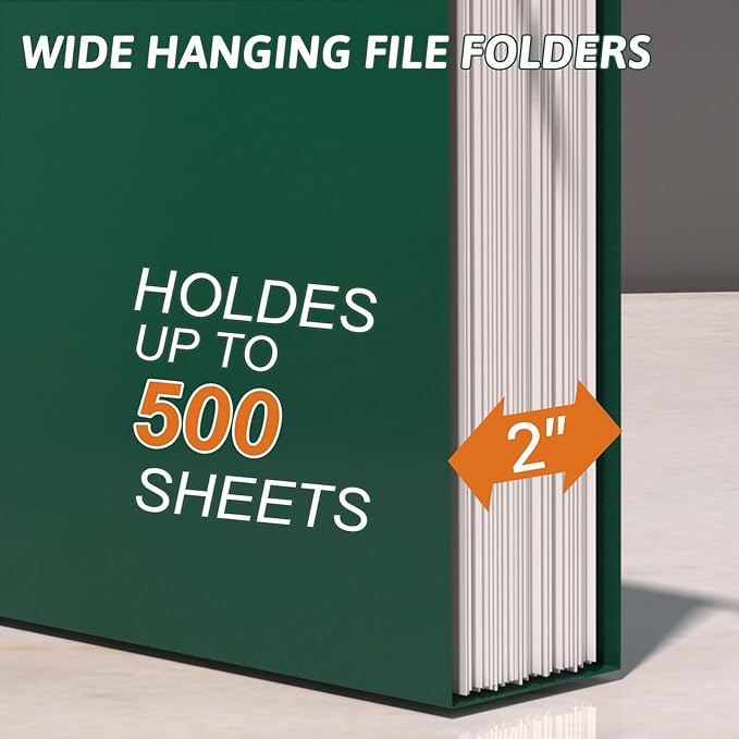 Plastic Hanging File Folder Extra Capacity12 Pack Reinforced Hang Folders with Heavy Duty 2 Inch ExpansionFiling Cabinet Folders Letter SizeHanging Organizer Designed for Bulky Files(Green)