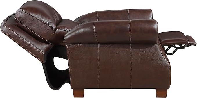 Lexicon Push Back Reclining Chair Top Grain Leather Match Push Back Recliner Chair with Nailhead Trim Rolled Arms Solid Wood Legs for Living Room/Apartment/Office Easy Assembly Brown