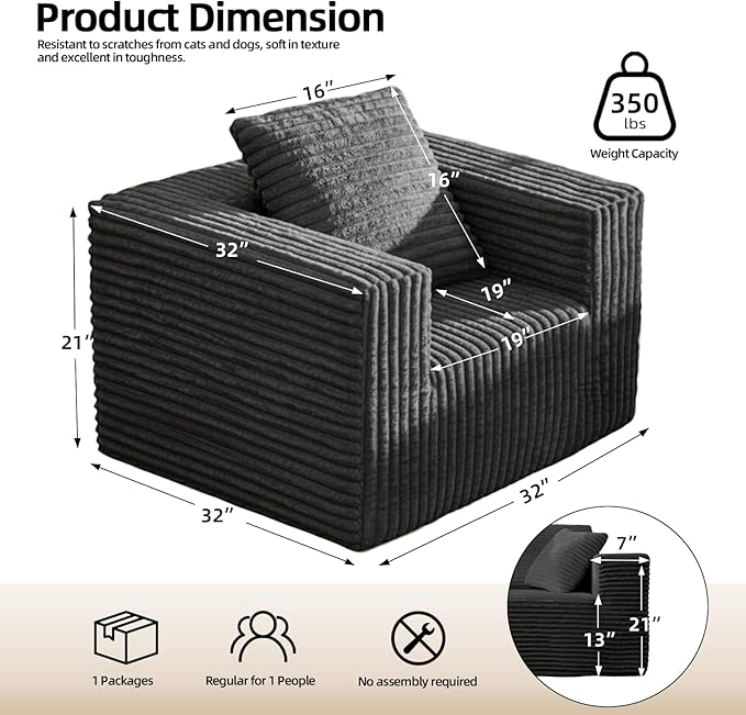 Single Cloud Sofa Giant Bean Bag Chair with High Backrest &amp Wider Armrest Foam Boneless Couch for Small Spaces Comfy Furry Sofas with Pillows for Living Room Bedroom Apartment Dorm Office