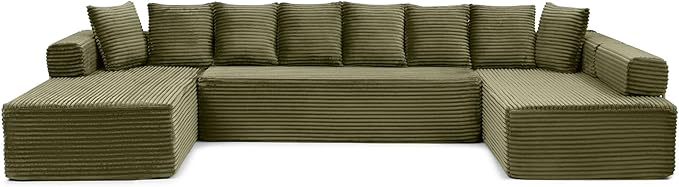 145 inch Modern Sectional Couch for Living Room Oversized Cloud Boneless Couch with Freely Movable Armrest and Fixed-Shape Frame Green Modular Sofa U Shape Couches | No Assembly Required Free Combi