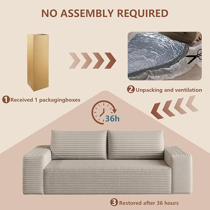 Modern Corduroy Loveseat Sofa2-Seater Cloud Couch with Memory Foam and Furry PillowsDeep Seat Small Sofa with Wide ArmrestsNo Assembly Couches in a Box for BedroomSmall Space (Camel63in)