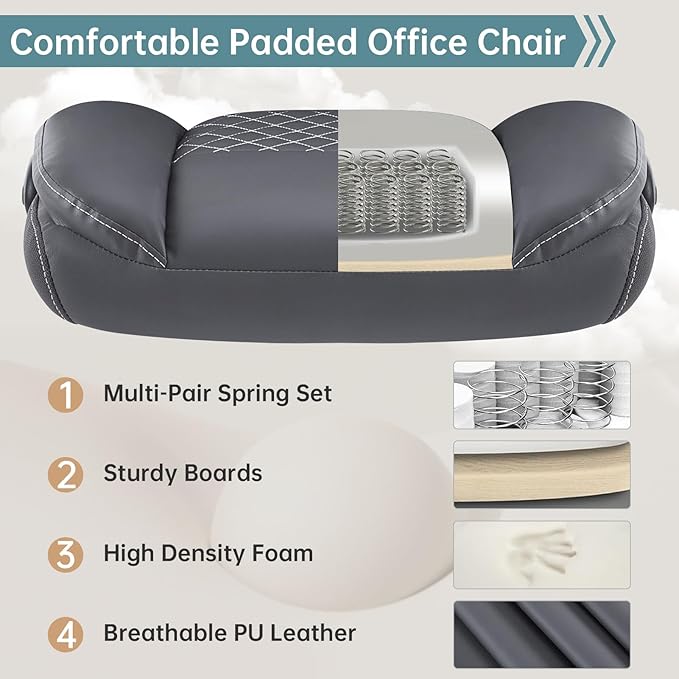 YFO Leather Office Chair Ergonomic Home Office Desk Chair Back Support Swivel Executive Office Chair with Wheels and Flip-Up Armrests Small Gaming Chair with Adjustable Rocking Function Grey