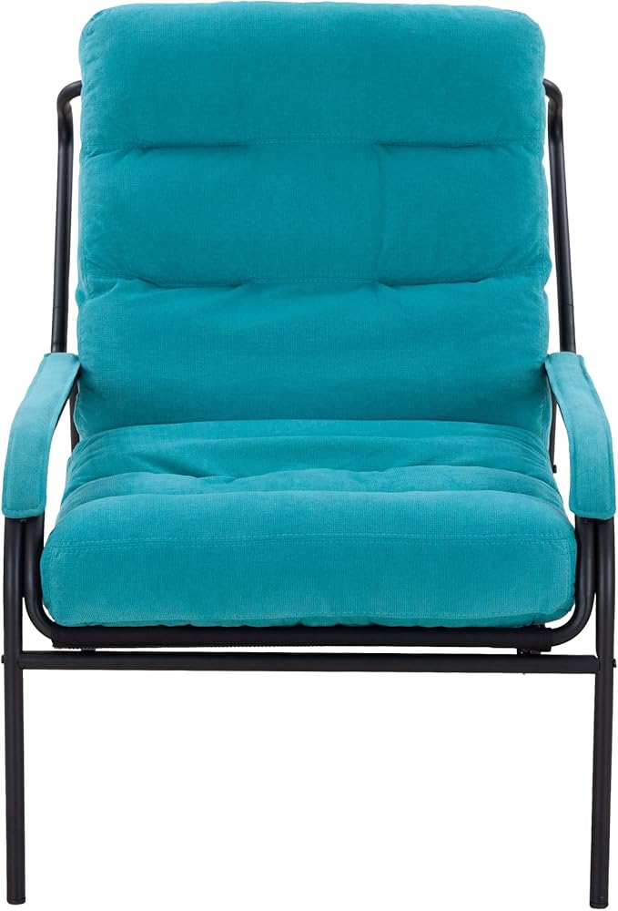 Lounge Recliner Chair Leisure Chair Studio Chairs Iron Arm Club Chair with Metal Legs Moveable Cushion for Living Room (Turquoise)