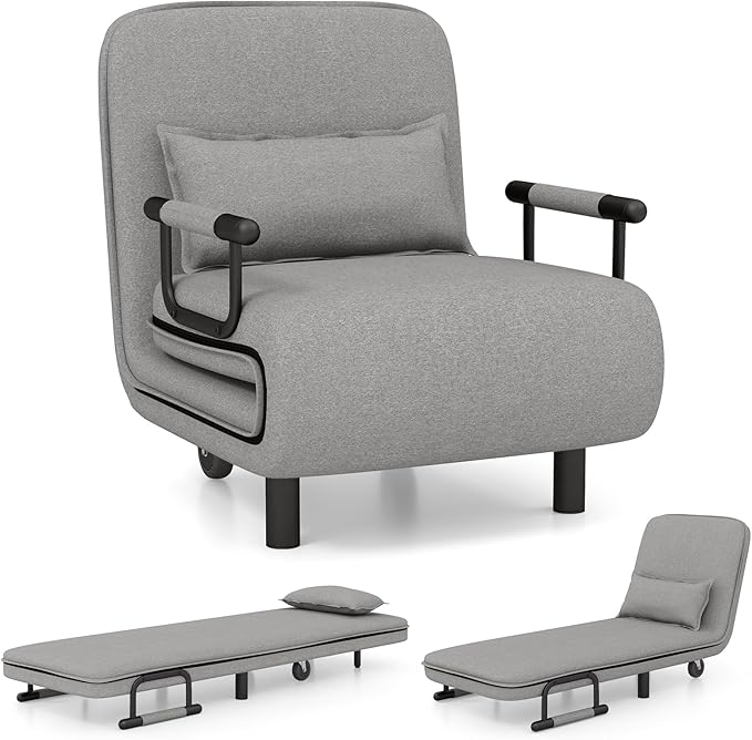 Giantex 26.5 Convertible Sofa Bed Folding Arm Chair Sleeper Leisure Recliner Lounge Couch (Light Gray)