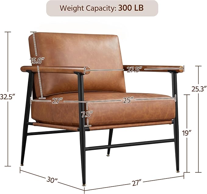 Yaheetech Accent Chair Set of 2 PU Leather Living Room Chair Back Pillow Modern Lounge Chair Wooden Arms Metal Frame Bedroom Waiting Room Retro Brown