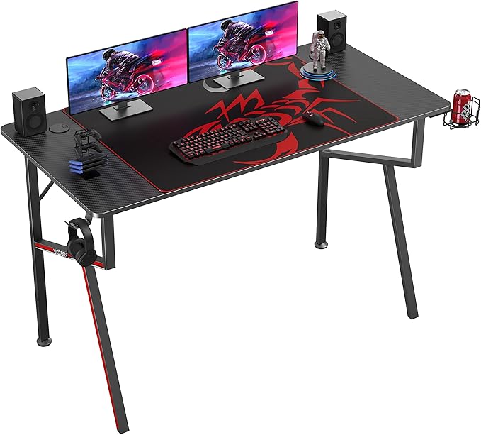 EUREKA ERGONOMIC Gaming Desk 47 Inch K Shaped Home Office PC Computer Desk Table for Gamer with Cable Management Carbon Fiber Black