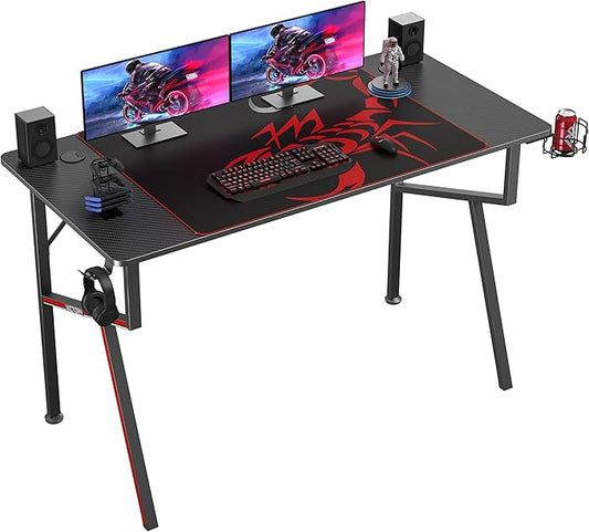 EUREKA ERGONOMIC Gaming Desk 47 Inch K Shaped Home Office PC Computer Desk Table for Gamer with Cable Management Carbon Fiber Black