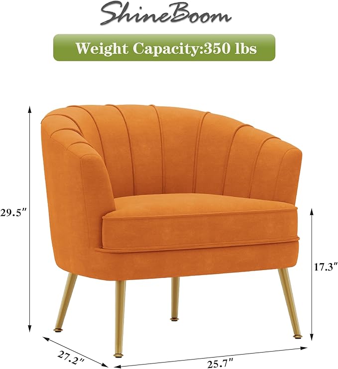 Velvet Accent Chairs for Living Room Bedroom Office Leisure Upholstered Single Sofa Chair Arm Chair Comfy Chair Reading Club Coffee Chair with Metal Legs Orange